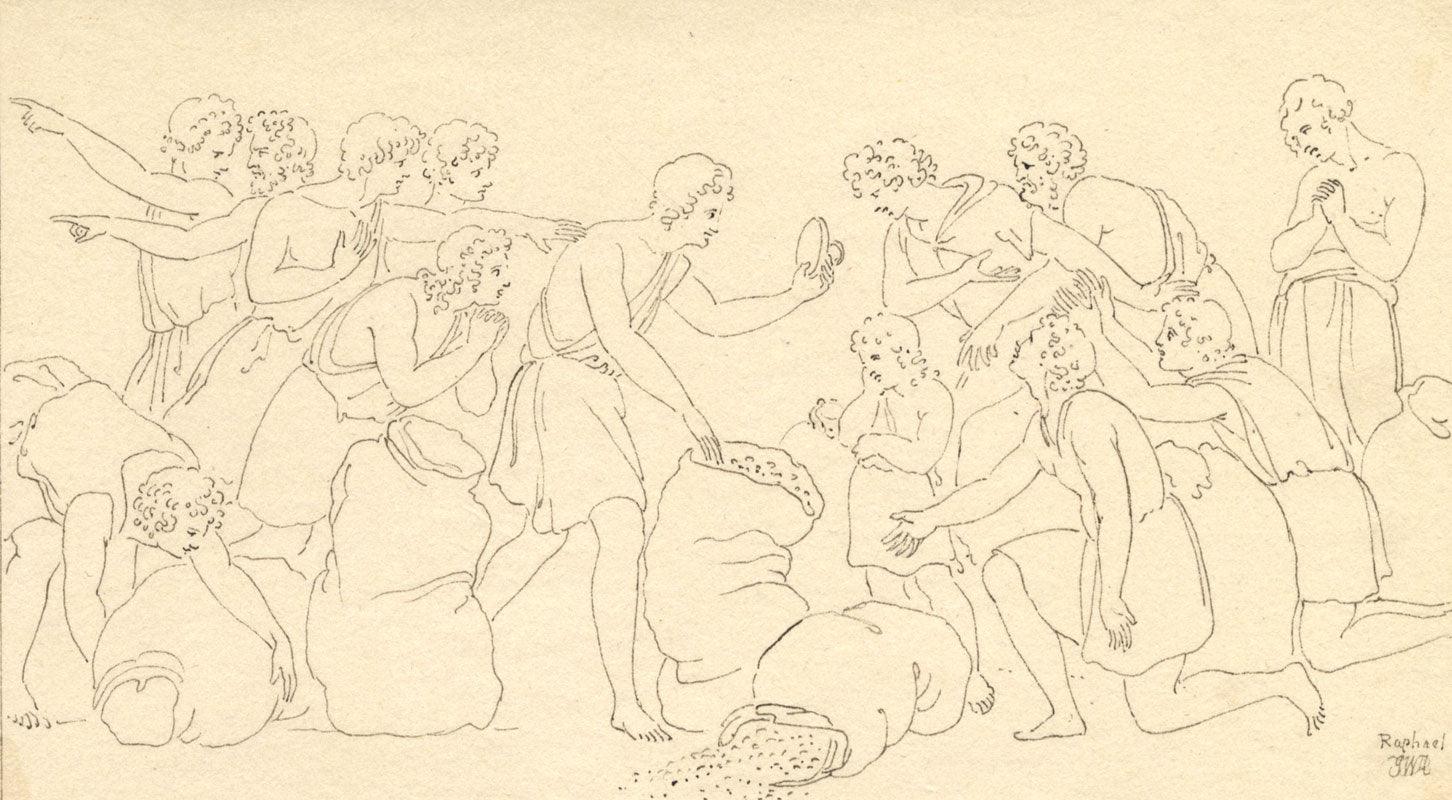 John White Abbott, Sack of Grain, after Raphael – c.1805 pen & ink drawing