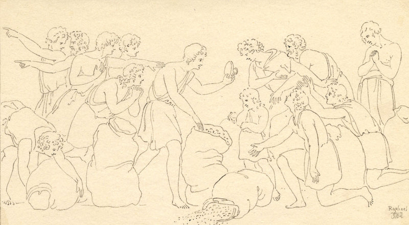 John White Abbott, Sack of Grain, after Raphael – c.1805 pen & ink drawing