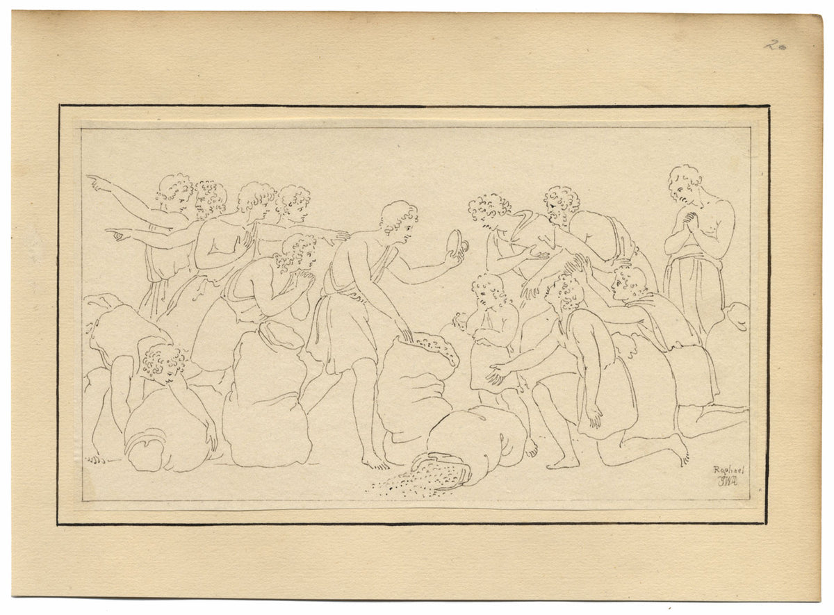 John White Abbott, Sack of Grain, after Raphael – c.1805 pen & ink drawing