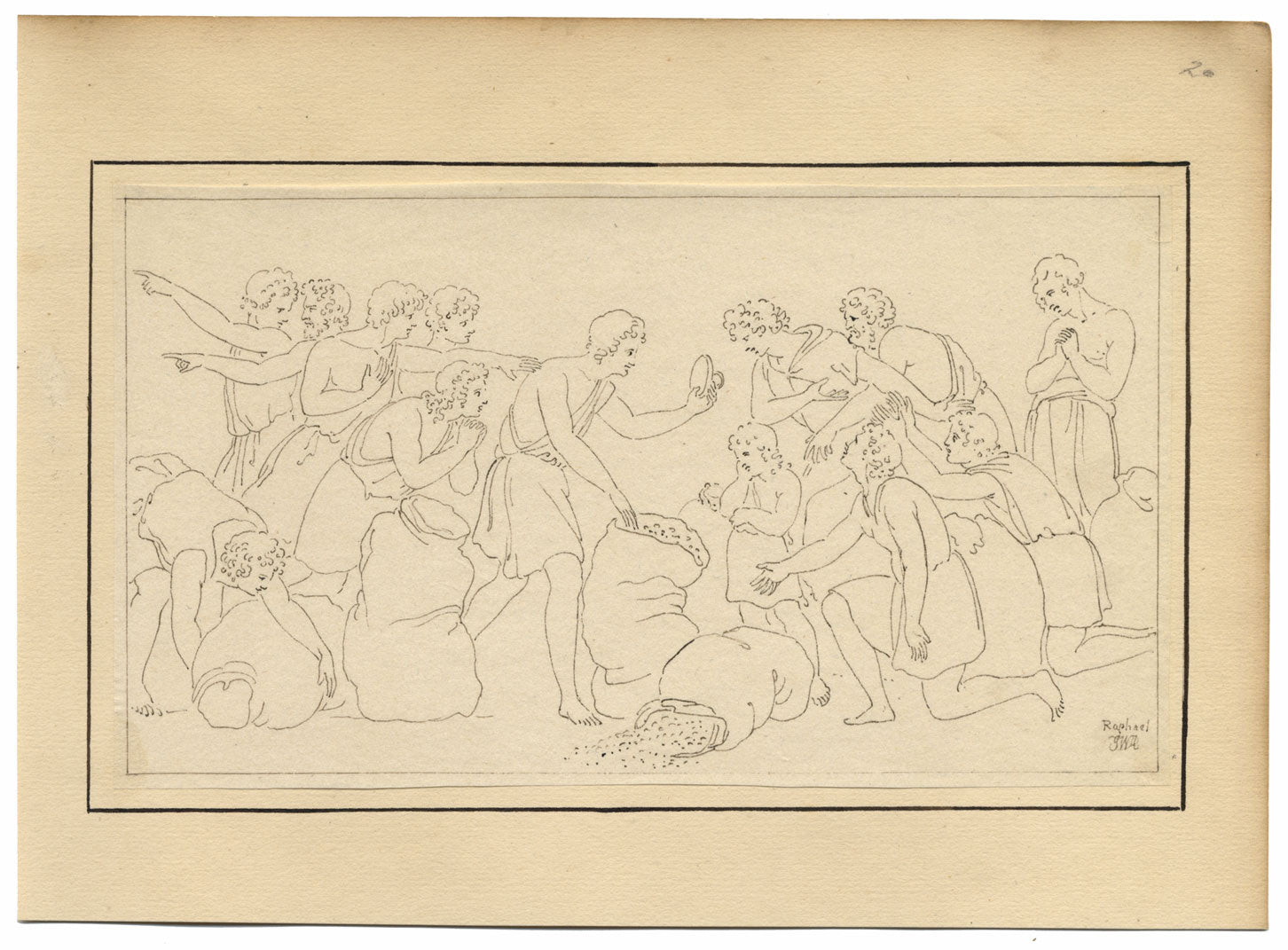 John White Abbott, Sack of Grain, after Raphael – c.1805 pen & ink drawing