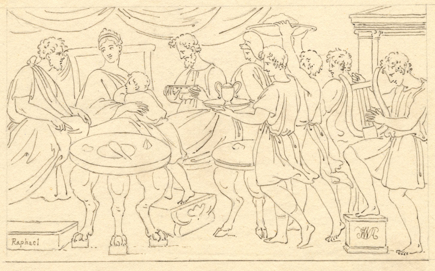 John White Abbott, Achilles at Skyros after Raphael – c.1805 pen & ink drawing