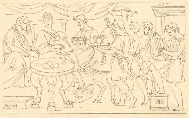 John White Abbott, Achilles at Skyros after Raphael – c.1805 pen & ink drawing