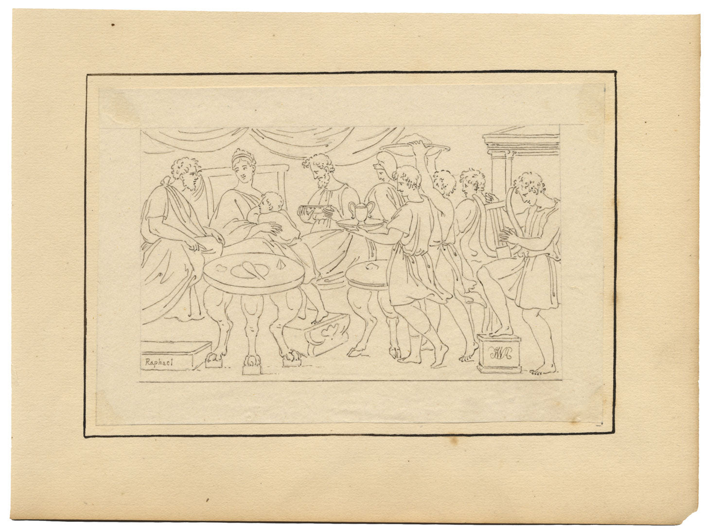 John White Abbott, Achilles at Skyros after Raphael – c.1805 pen & ink drawing