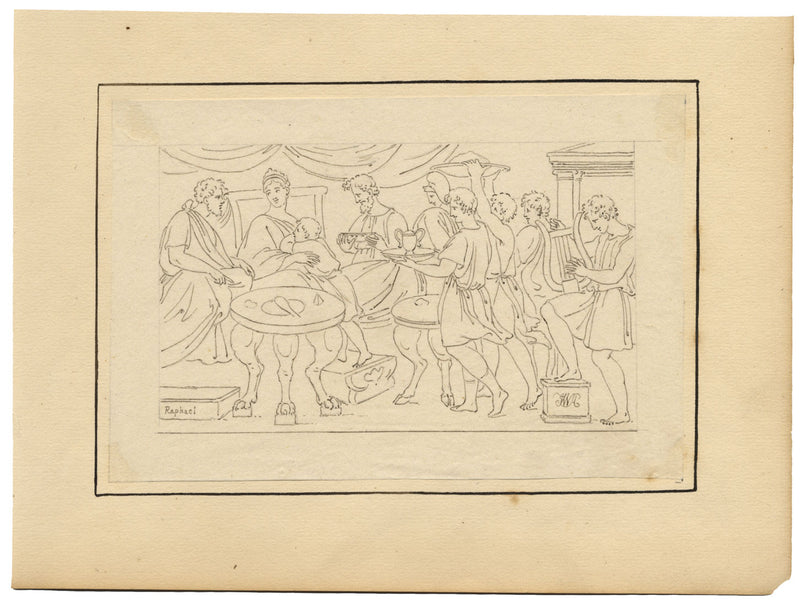 John White Abbott, Achilles at Skyros after Raphael – c.1805 pen & ink drawing