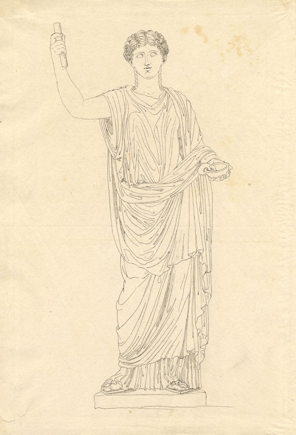John White Abbott, Demeter Sculpture – Original c.1805 pen & ink drawing