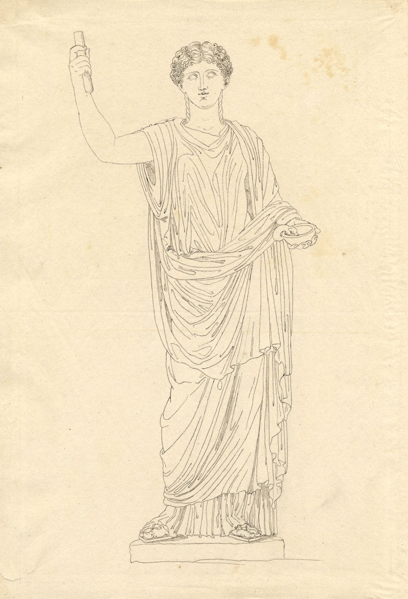 John White Abbott, Demeter Sculpture – Original c.1805 pen & ink drawing