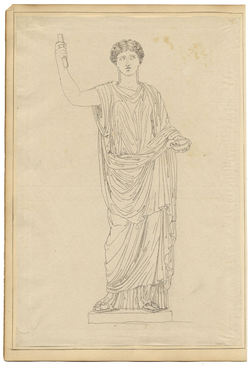 John White Abbott, Demeter Sculpture – Original c.1805 pen & ink drawing