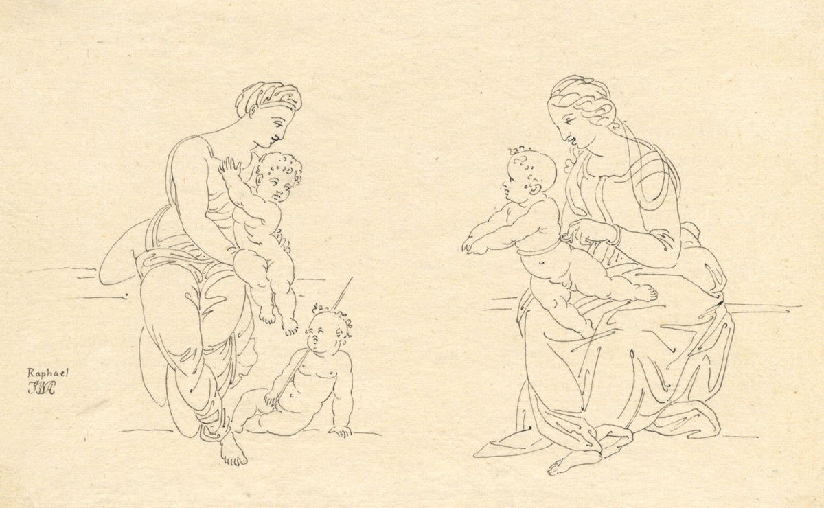 John White Abbott, Madonna & Child after Raphael – c.1805 pen & ink drawing