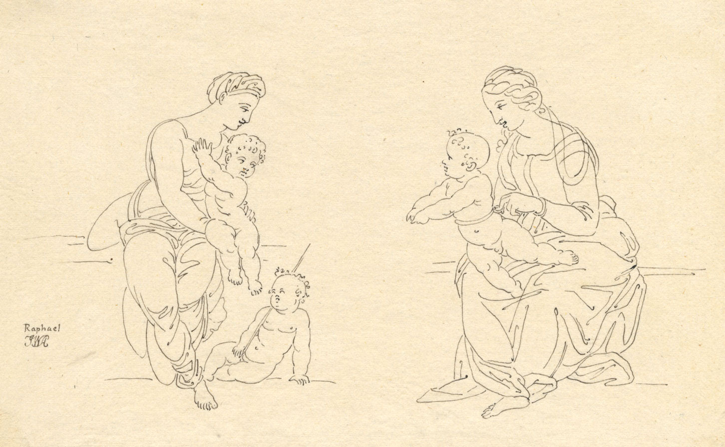 John White Abbott, Madonna & Child after Raphael – c.1805 pen & ink drawing