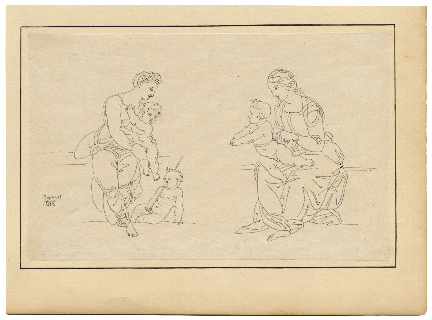 John White Abbott, Madonna & Child after Raphael – c.1805 pen & ink drawing