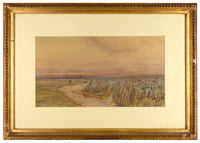 Claude Hayes RI ROI, Fen Landscape with Figure – late C19th watercolour painting