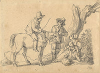 John White Abbott, Peasant Family & Rider by a Tree – 1836 ink & wash drawing