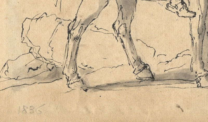 John White Abbott, Peasant Family & Rider by a Tree – 1836 ink & wash drawing