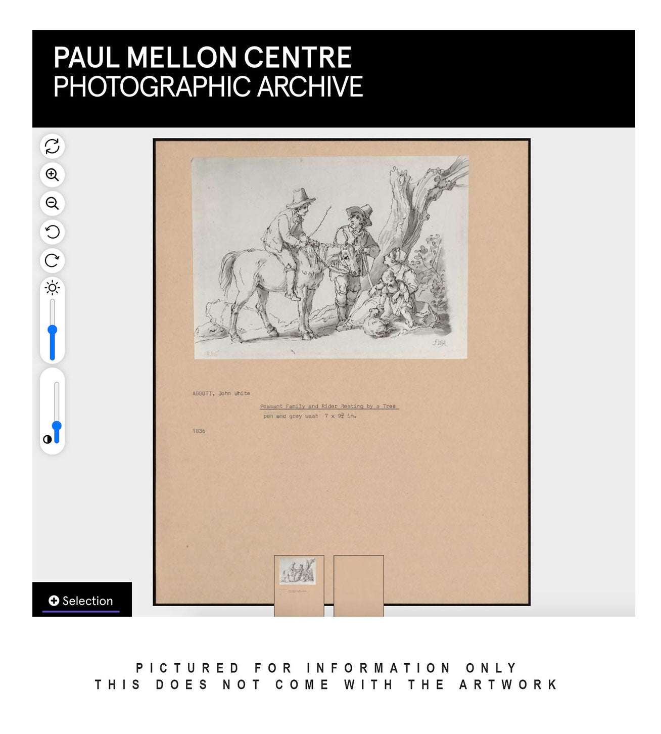 John White Abbott, Peasant Family & Rider by a Tree – 1836 ink & wash drawing