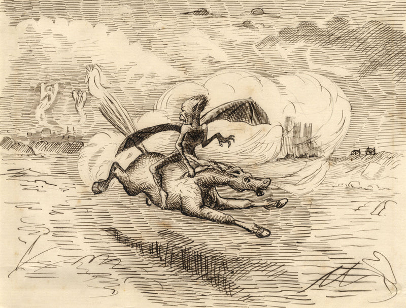 Attrib. Richard Doyle, Demon Escaping on Horseback – mid-C19th ink drawing