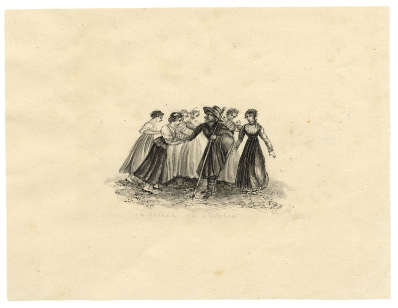 K.H., The Pilgrim's Return after Stothard – Original 1835 watercolour painting