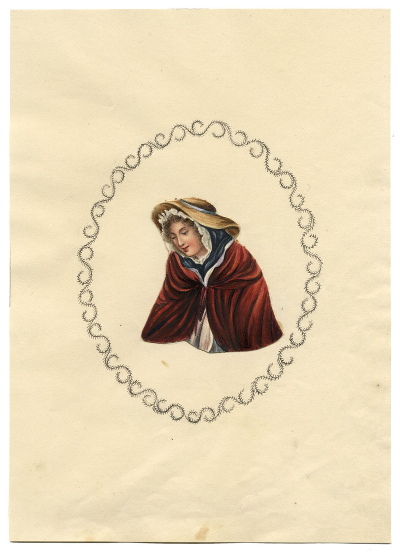 Portrait of a Woman in a Red Cloak – Original c.1830 watercolour painting