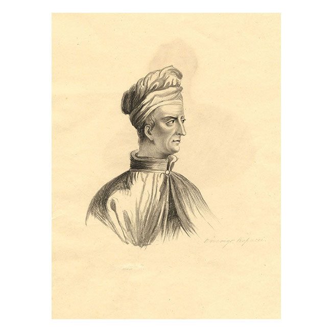 Portrait of Amerigo Vespucci, Italian Explorer – c.1830 watercolour painting