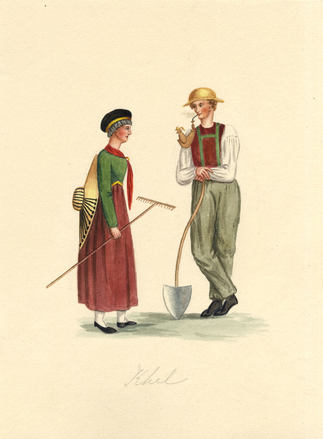 Traditional Costume: Kehl, River Rhine, Germany – early 19th-century watercolour