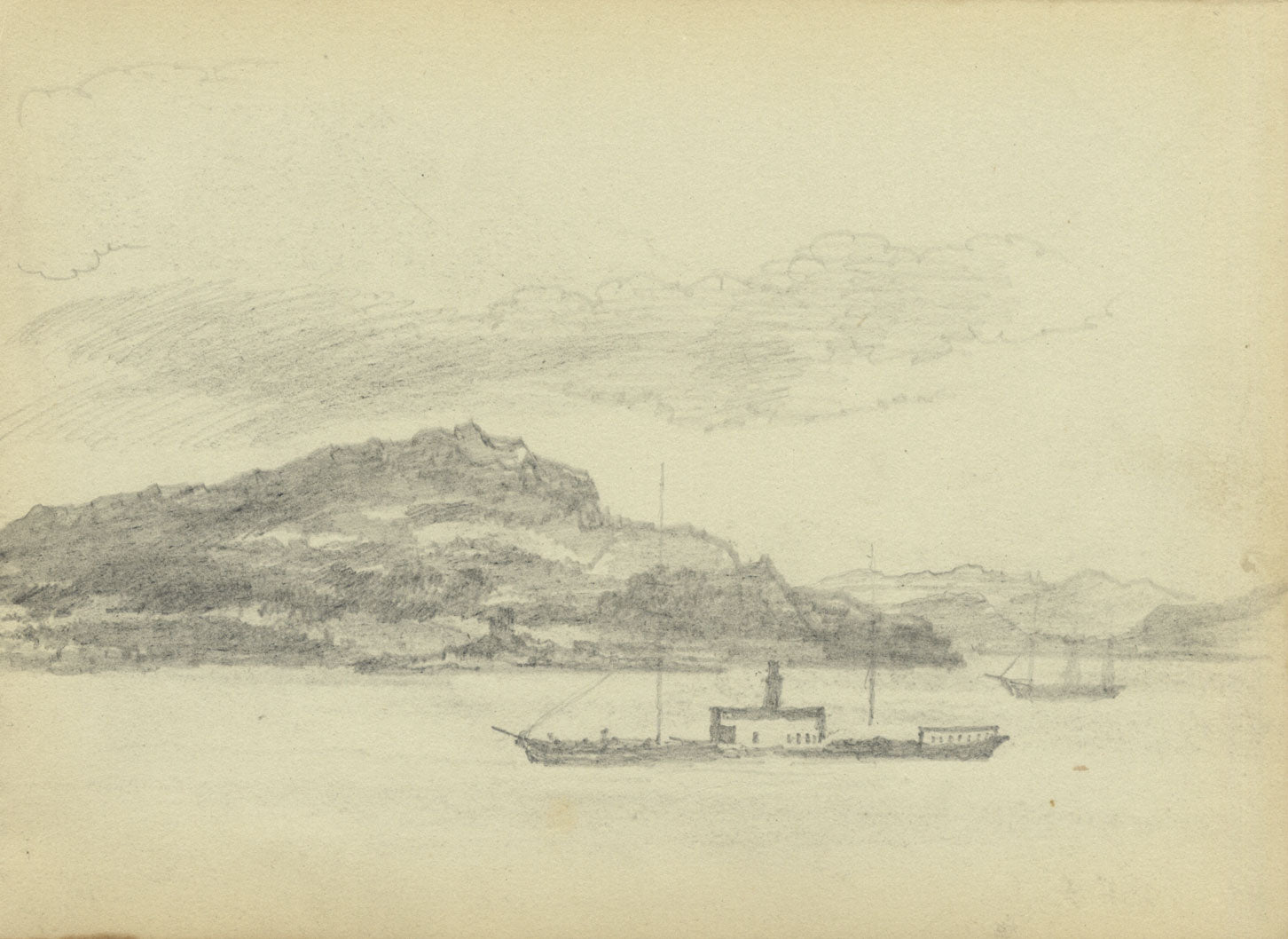 Alexander Hunter, Dunoon, Looking across Firth of Clyde – 1871 graphite drawing