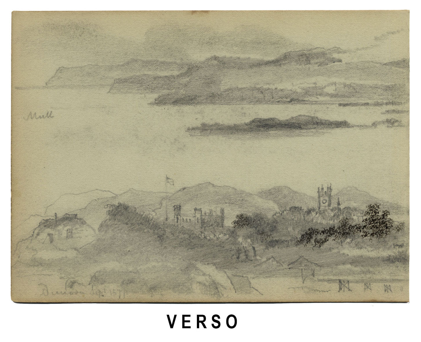 Alexander Hunter, Dunoon, Looking across Firth of Clyde – 1871 graphite drawing