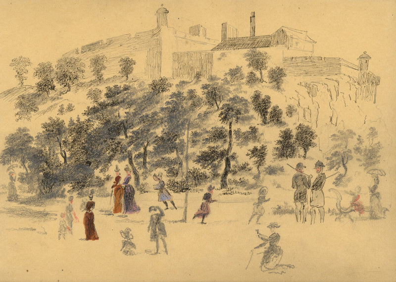 Alexander Hunter, Figures in Princes St Gardens, Edinburgh – 1888 ink drawing