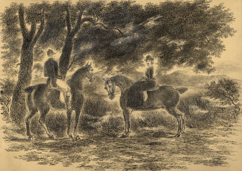 Alexander Hunter, Lady & Gentleman Horse Riding, Scotland – 1880s ink drawing