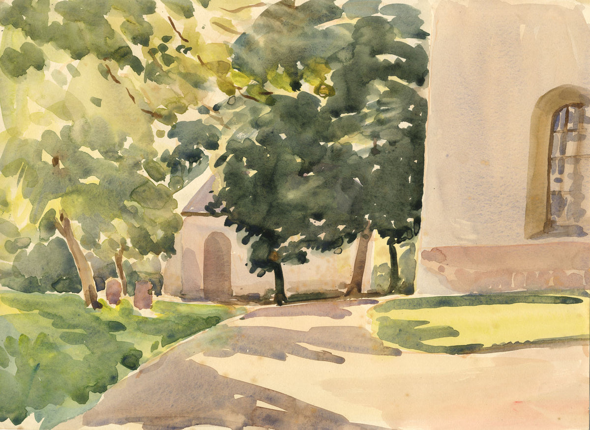 Leksand Churchyard, Sweden – Original c.1934 watercolour painting