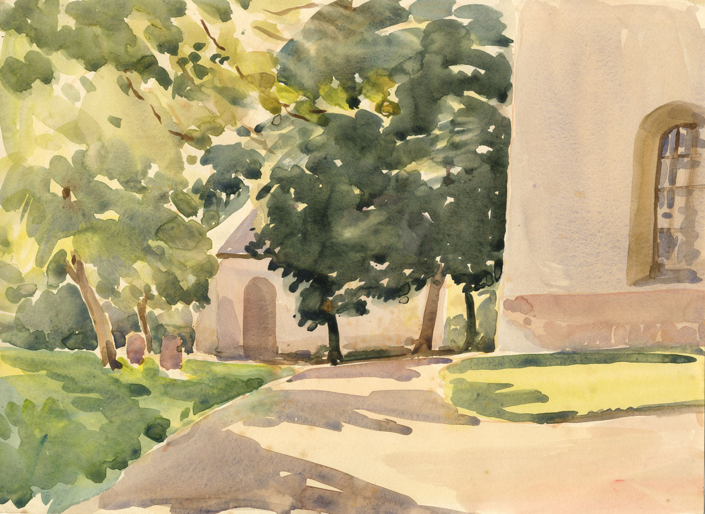 Leksand Churchyard, Sweden – Original c.1934 watercolour painting