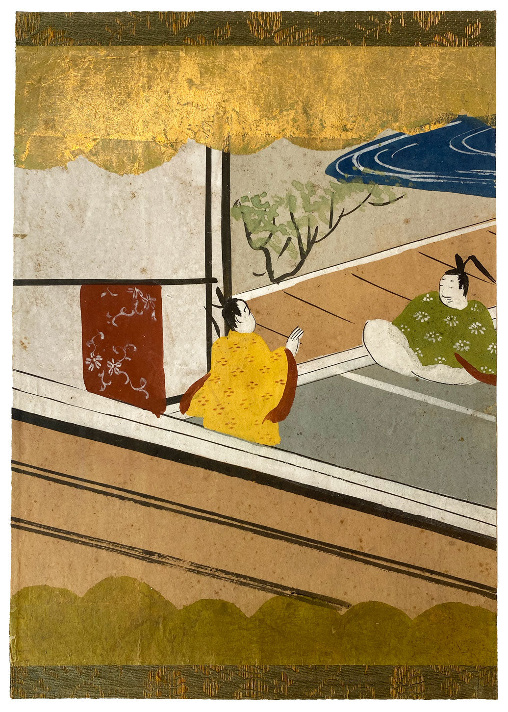 Tosa School Japanese Interior Scene –17th-century drawing– colour, gofun & gold