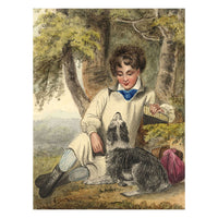 Travelling Boy with His Dog & Panpipes – Original c.1830 watercolour painting