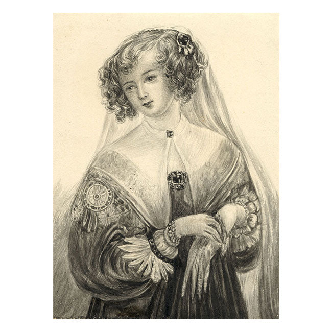 Young Lady Portrait with Gloves – Original c.1830 watercolour painting