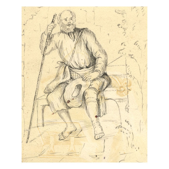 A Travelling Beggar – Original c.1830 pen & ink drawing