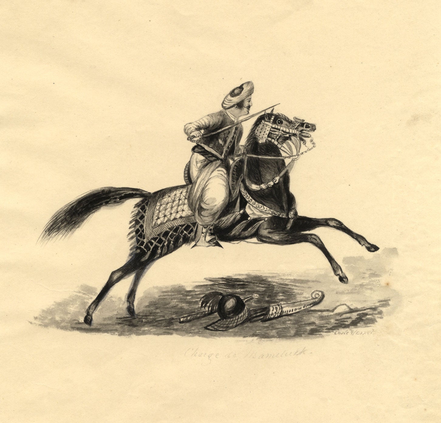 Charge of Mamelouk after Carle Vernet – Original c.1830 watercolour painting