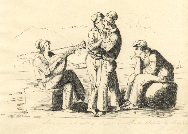Marinari sul Molo di Napoli after Pinelli – Original c.1830 pen & ink drawing
