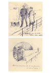 C.M. Moffatt, A Couple Dog Walking Humorous Cartoon – Pair of 1889 ink drawings