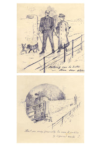 C.M. Moffatt, A Couple Dog Walking Humorous Cartoon – Pair of 1889 ink drawings
