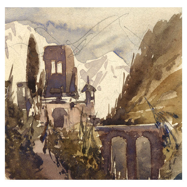 Continental View with Viaduct – Original early 19th-century watercolour painting
