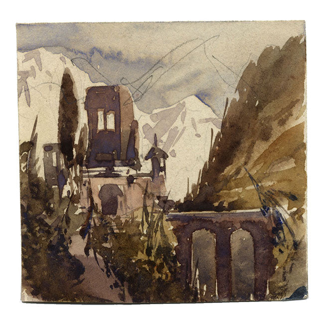 Continental View with Viaduct – Original early 19th-century watercolour painting