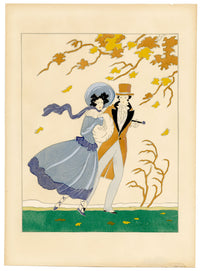 Lucien Baubaut, Autunno: Le quattro stagioni – Pochoir gouache originale degli anni '20