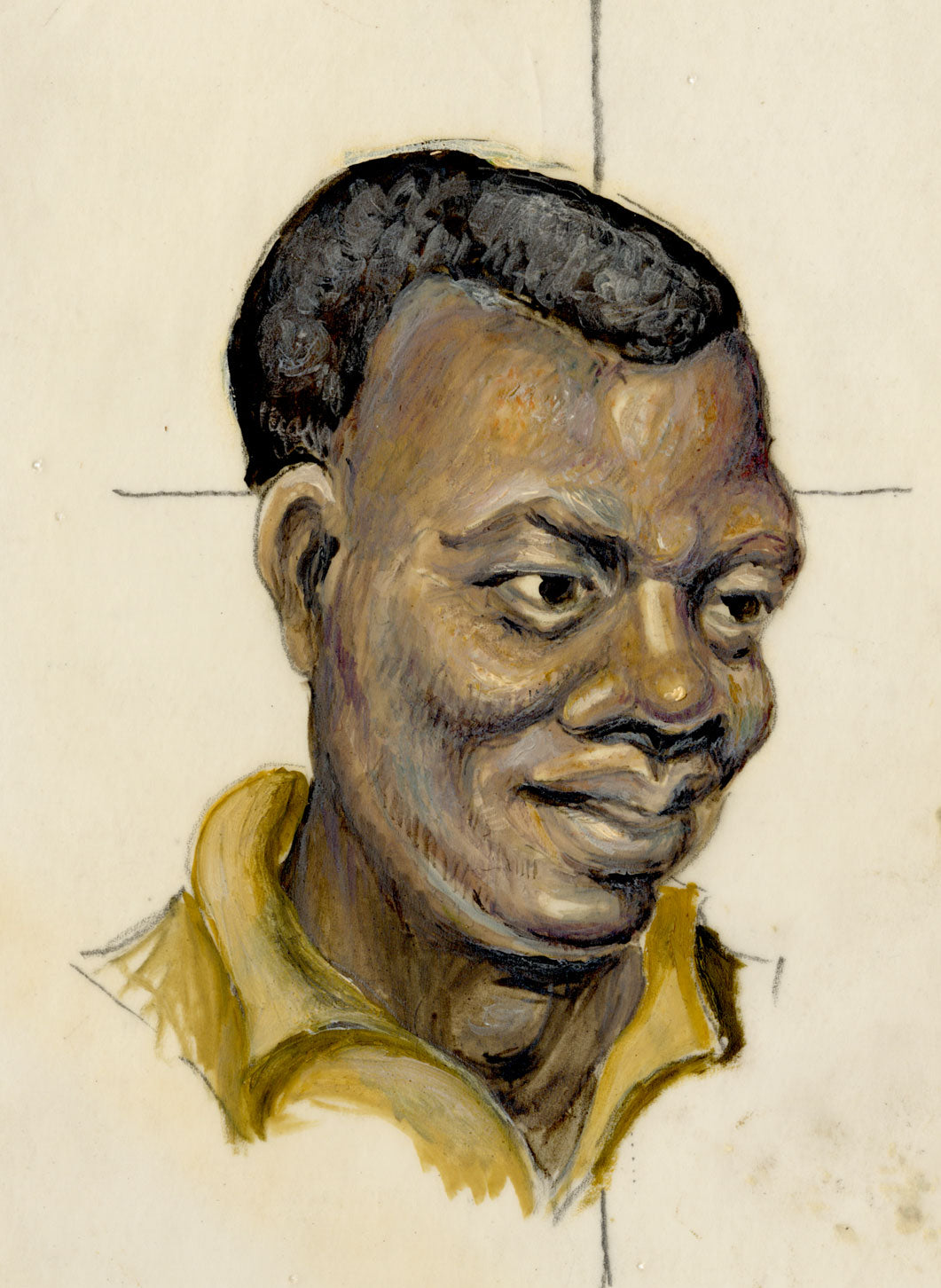 Portrait of a Black Man – Original mid-20th-century gouache painting