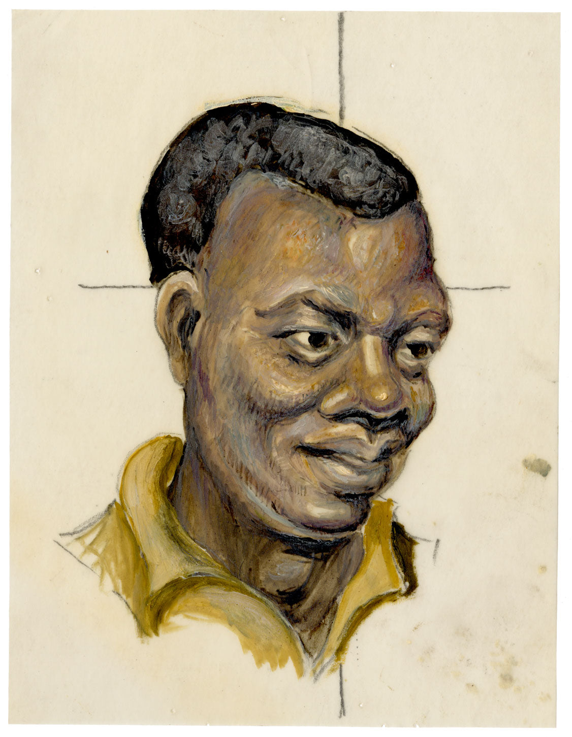 Ritratto di un uomo – Dipinto originale a guazzo della metà del XX secolo