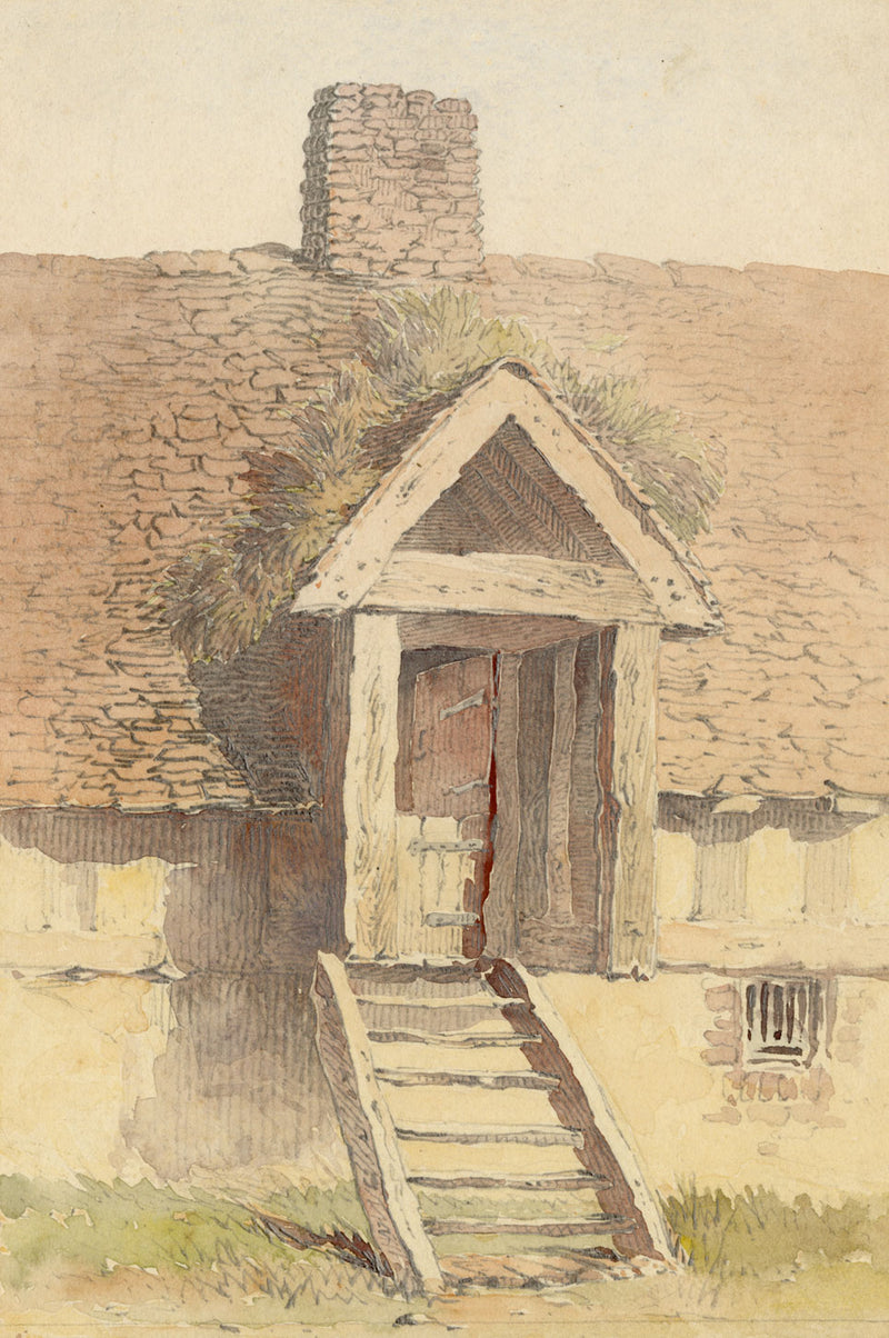 Rural Barn Study – Original 19th-century watercolour painting