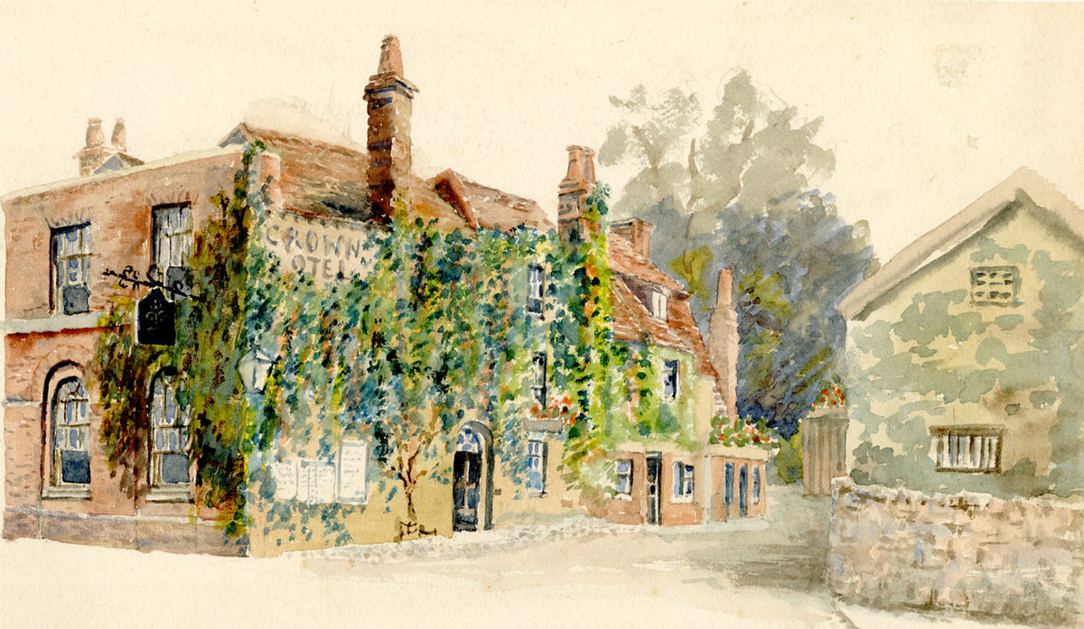 Crown Hotel, English Inn – Original early 20th-century watercolour painting