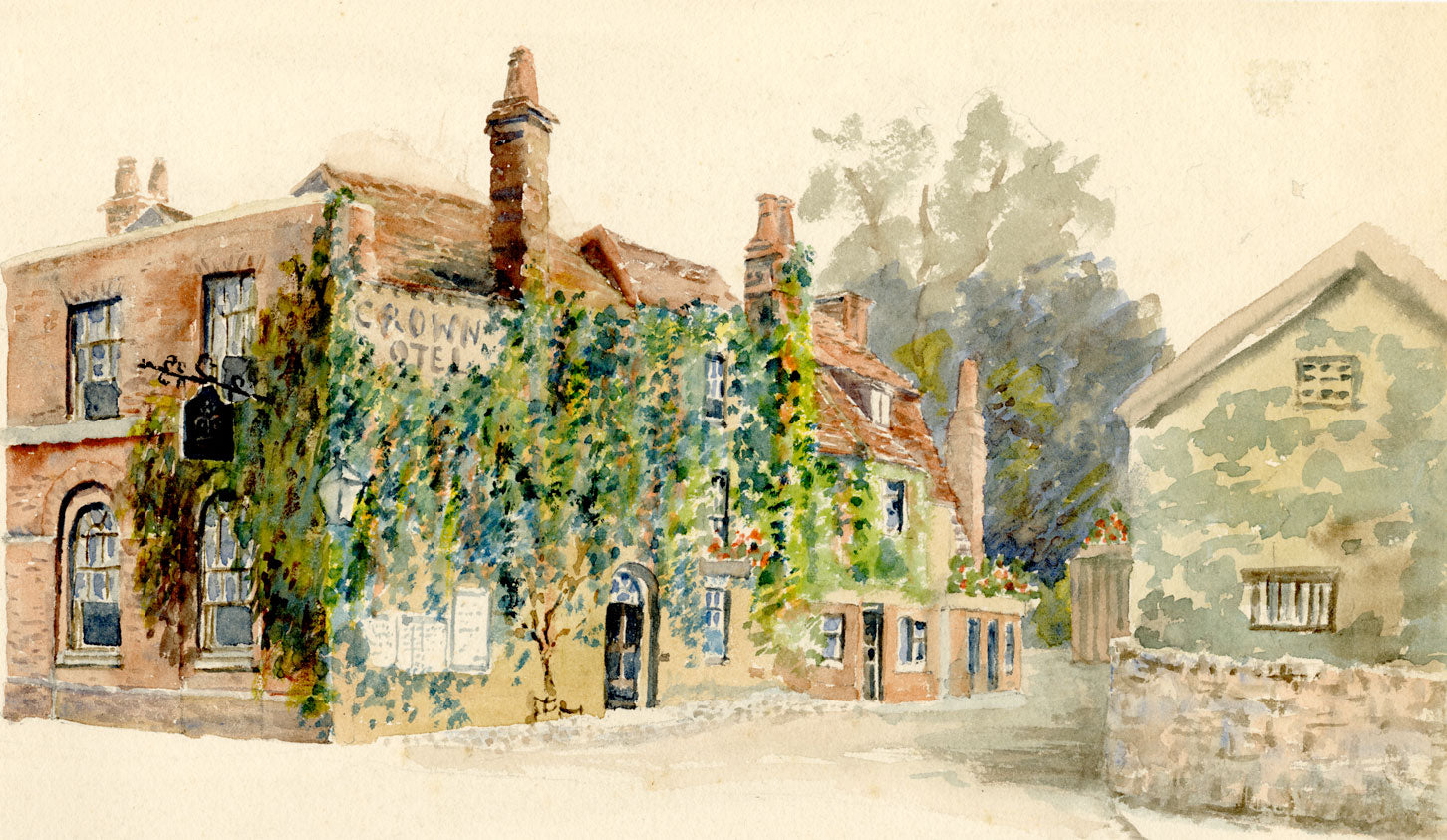 Crown Hotel, English Inn – Original early 20th-century watercolour painting