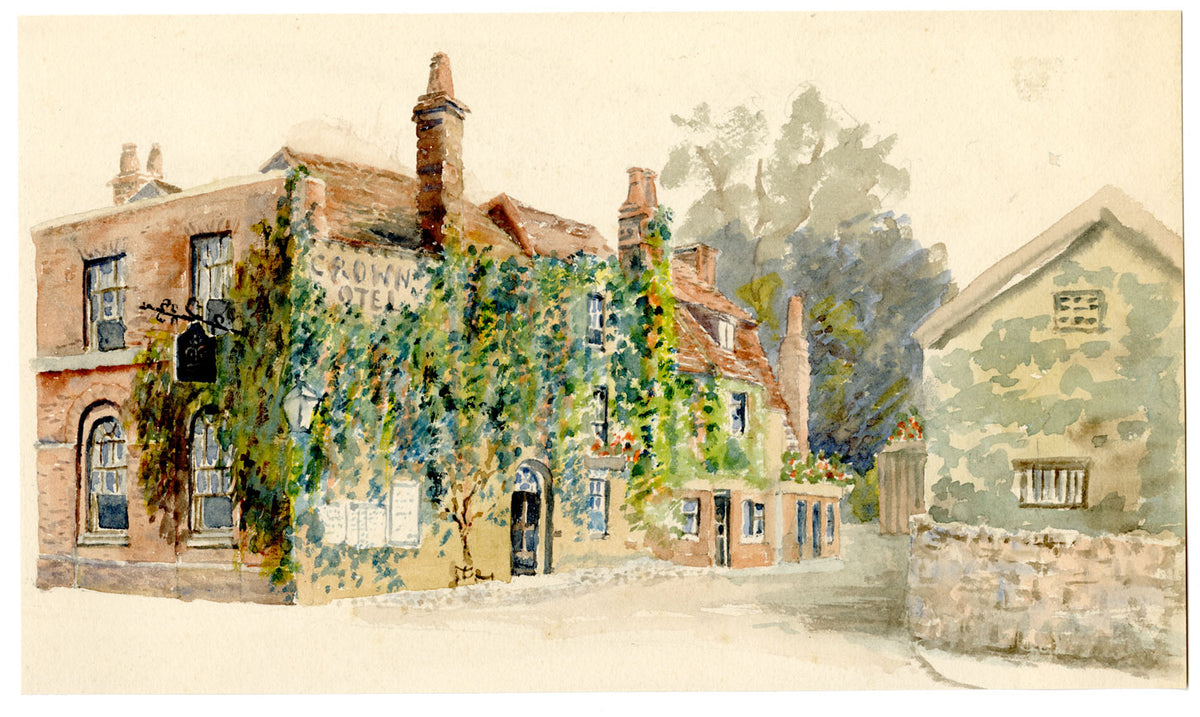 Crown Hotel, English Inn – Original early 20th-century watercolour painting