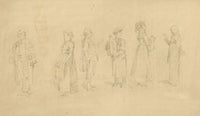 A Sheet of Caricatural Figure Studies – Original 19th-century graphite drawing