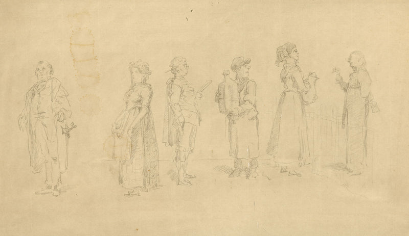 A Sheet of Caricatural Figure Studies – Original 19th-century graphite drawing