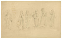 A Sheet of Caricatural Figure Studies – Original 19th-century graphite drawing