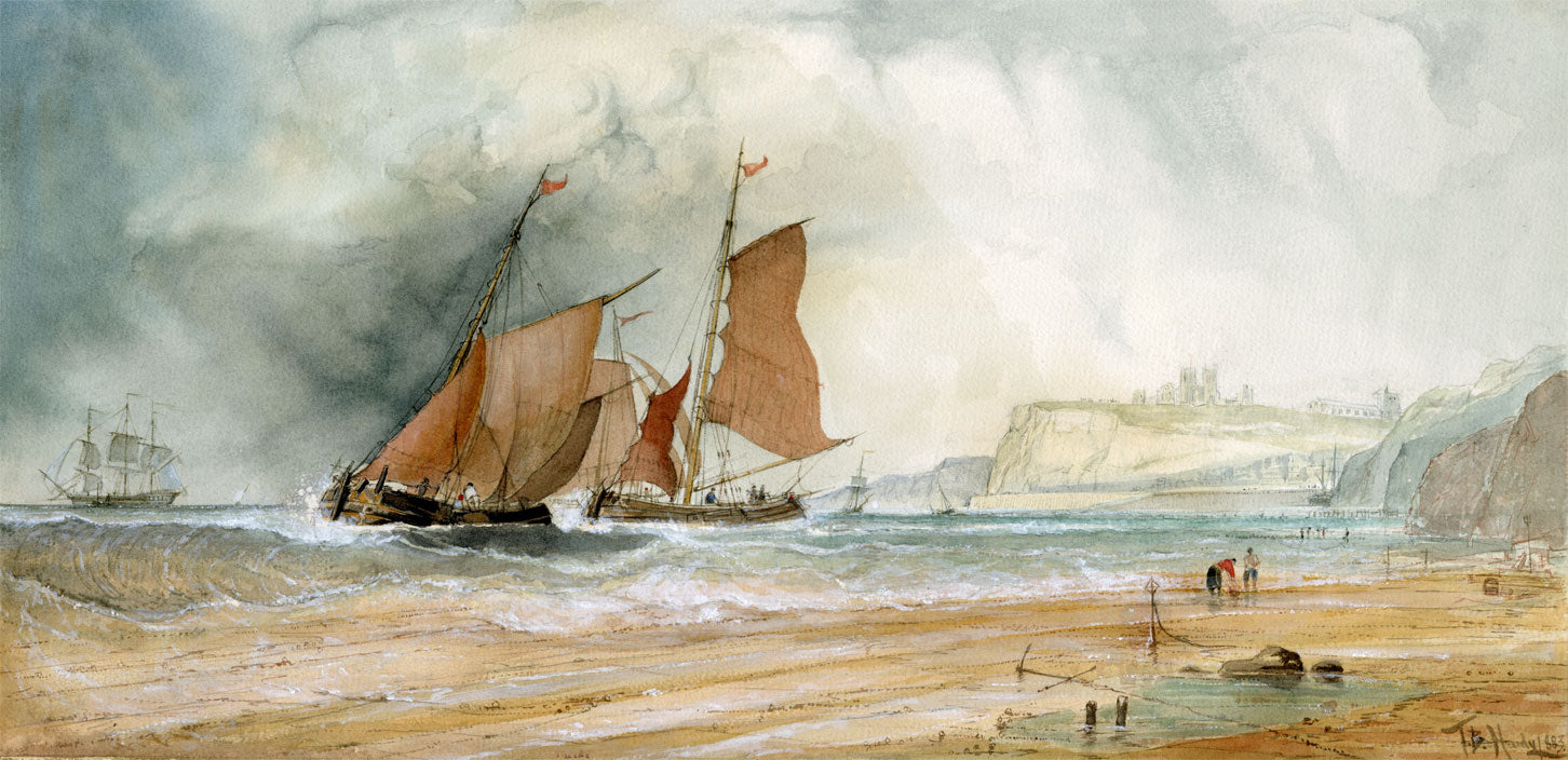 Thomas Bush Hardy RBA, Fishing Luggers off Whitby, Yorkshire – 1883 watercolour